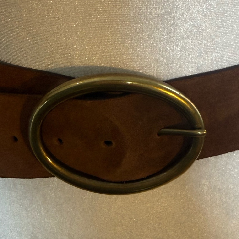 Brown Suede Leather Belt with Gold Buckle - Picture 3 of 7